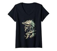 Women's Cool Mountain Biker Profile with Abstract Background V-Neck T-Shirt