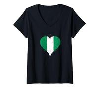 Womens Cool Nigeria Flag A Proud Nigerians or Nigerian Pride V-Neck T-Shirt