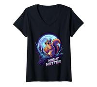 Women's Cool Night Nutter Squirrel with Sunglasses Under Moonlight V-Neck T-Shirt