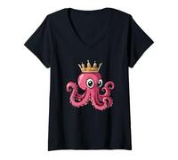 Womens Cool Octopus with Crown Costume for Boys and Girls V-Neck T-Shirt