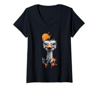 Women's Cool Ostrich with Glasses Funny Nerd Bird V-Neck T-Shirt