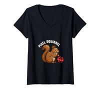 Womens Cool Pixel Squirrel V-Neck T-Shirt
