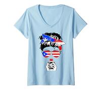Womens Cool Puerto Rican Coffee Mama Mom Girl Aunt Puerto Rico Flag V-Neck T-Shirt