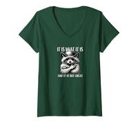 Womens Cool Raccoon Cowboy, It Is What It Is, And It Is Not Great V-Neck T-Shirt