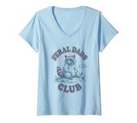 Women's Cool Raccoon Feral Dads Club no Rules no Regrets V-Neck T-Shirt