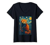 Womens Cool Raccoon with Sunglasses Funny Animal Art Painting V-Neck T-Shirt