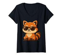 Womens Cool Raccoon with Sunglasses Vintage Animal Art Zoologist V-Neck T-Shirt