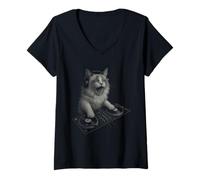 Womens Cool Ragdoll Cat Playing Music DJ Lovers Womens Mens Kids V-Neck T-Shirt