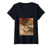 Women's Cool Retro Bubble Tea Sunglasses Squirrel V-Neck T-Shirt