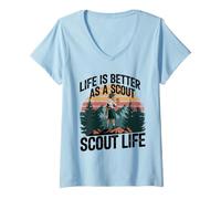 Women's Cool Retro Vintage Style Scouting Life Kids Boys Outdoors V-Neck T-Shirt
