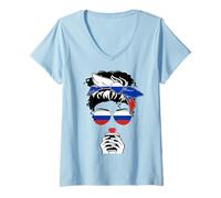 Womens Cool Russian Coffee Mama Mom Girl Sis Aunt Russia Flag Print V-Neck T-Shirt