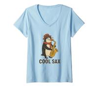 Womens Cool Sax, Funny Saxophone Retro Jazz Music Graphic V-Neck T-Shirt