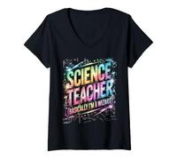 Women's Cool Science Teacher Basically Wizard Chemistry Dad Teacher V-Neck T-Shirt