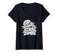 Womens Cool Scroll Generation with Zombie Head Costume V-Neck T-Shirt