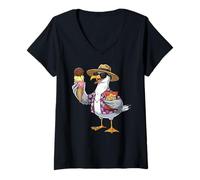 Women's Cool Seagull with Ice Cream Cone Snack Summer V-Neck T-Shirt