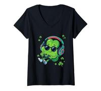 Women's Cool Shamrock Gamer Video St Patricks Day V-Neck T-Shirt