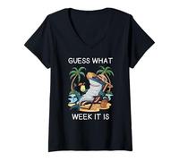 Womens Cool Shark 2025 Week Guess What Week It Is Funny Shark Lover V-Neck T-Shirt