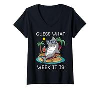 Womens Cool Shark 2025 Week Guess What Week It Is Shark Lover Trip V-Neck T-Shirt