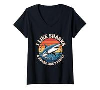 Womens Cool Shark Art For Men, Women, Great White Hammerhead Shark V-Neck T-Shirt