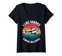 Womens Cool Shark Art For Men Women Great White Hammerhead Shark V-Neck T-Shirt