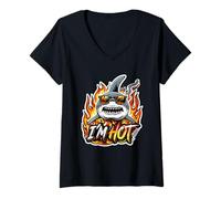 Women's Cool Shark in Flaming Flames Im Hot Design V-Neck T-Shirt