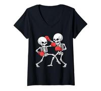 Womens Cool Skeleton Kickboxing Kickboxer Boxing Gifts Men Women V-Neck T-Shirt