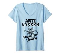 Womens Cool Skull Anti-Vaxx - Anti-Vaxxer Proud and Healthy V-Neck T-Shirt