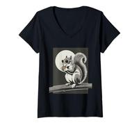 Women's Cool Squirrel with Sunglasses Under Moonlight V-Neck T-Shirt