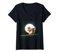 Women's Cool Squirrel with Sunglasses Under Moonlight V-Neck T-Shirt