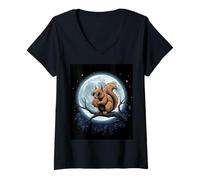 Women's Cool Squirrel with Sunglasses Under Moonlight V-Neck T-Shirt
