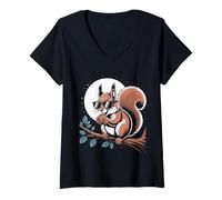 Women's Cool Squirrel with Sunglasses Under Moonlight V-Neck T-Shirt
