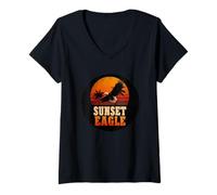 Womens Cool Sunrise Eagle with Palm Trees Costume V-Neck T-Shirt