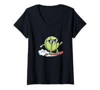 Womens Cool Surfing Watermelon with Sunglasses Summer V-Neck T-Shirt