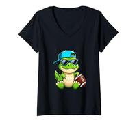 Women's Cool TRex American Football Player Cartoon Design V-Neck T-Shirt
