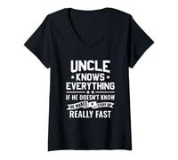 Womens Cool Uncle Fathers Day Uncle Knows Everything V-Neck T-Shirt