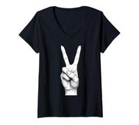 Women's Cool Vintage Peace Sign Hand Gesture Love Victory Symbol V-Neck T-Shirt