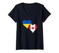 Womens Cool Vintage Ukraine Canada Flag A Proud Ukrainian Canadian V-Neck T-Shirt