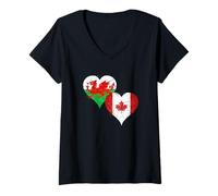 Womens Cool Wales Canada Flag for Proud Welsh Canadian Pride V-Neck T-Shirt