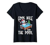 Womens Cool Yule by the Pool Funny Summer Christmas V-Neck T-Shirt