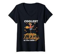 Womens Coolest Turkey at The Table - Funny Thanksgiving Ballerina V-Neck T-Shirt