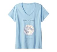 Women's Copy Moon Joy Celestial Aesthetic Full Moon Botanical 3 V-Neck T-Shirt