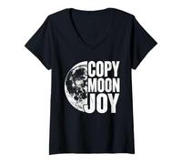 Women's Copy Moon Joy Distressed Lunar Typography V-Neck T-Shirt