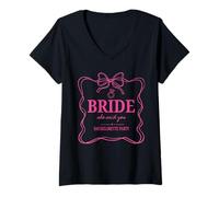 Women's Coquette Bow Bride She Said Yes Bachelorette Party V-Neck T-Shirt