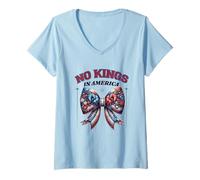 Womens Coquette Bow No Kings In America Patriotic USA 4th Of July V-Neck T-Shirt