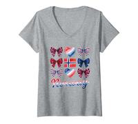 Women's Coquette Bow Norwegian Flag Norway Cute Girls V-Neck T-Shirt
