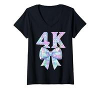 Womens Coquette Bow Preppy 4K Girly Girl Kid 1st Day of Pre-K 4 PK4 V-Neck T-Shirt