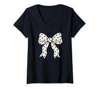 Women's Coquette Bow with Star Pattern Cute Aesthetic Ribbon V-Neck T-Shirt