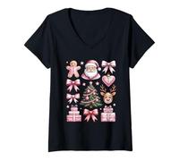 Womens Coquette Gingerbread Reindeer Christmas V-Neck T-Shirt