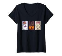 Women's Coquette Halloween Cute Ghost Pumpkin Mummy Witch Hat Fall V-Neck T-Shirt