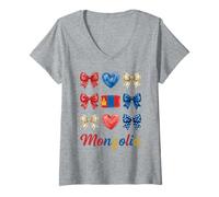 Women's Coquette Mongolia Flag Mongolian Girls V-Neck T-Shirt